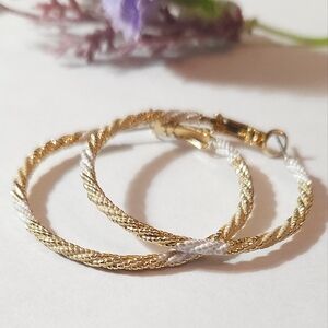White & Gold Designer Twist Hoop Earrings